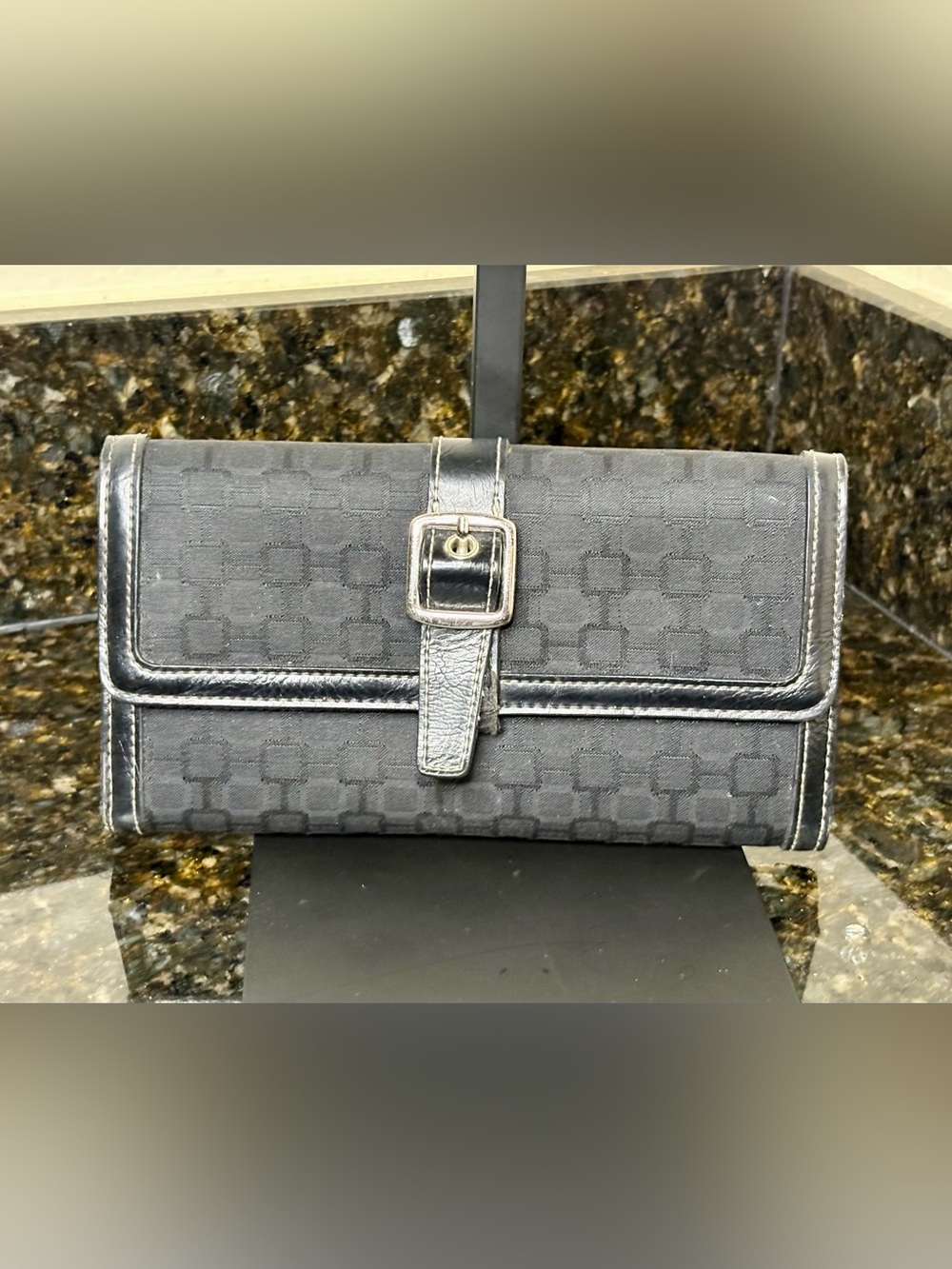Nine West Black Quilted Buckle-Front Wallet Clutch